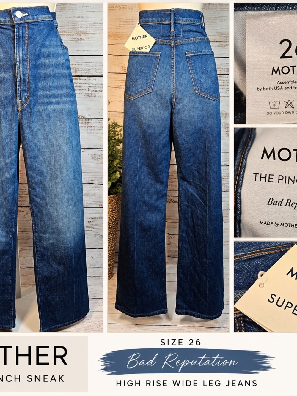 MOTHER The Pinch Sneak High Rise Wide Leg Jeans Size 26 Bad Reputation